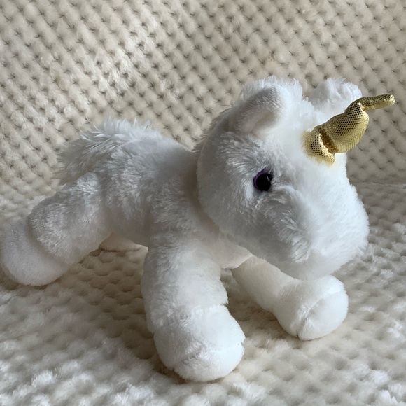 Aurora World White Plush Unicorn with Golden Horn Stuffed Animal Toy - Picture 1 of 11